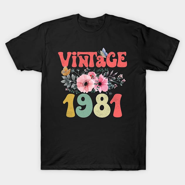 Vintage 1981 Floral Retro Groovy 42nd Birthday T-Shirt by Kens Shop